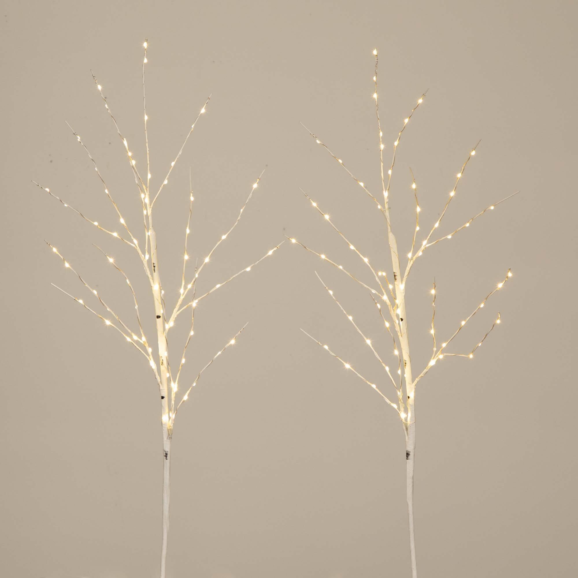 2 Pack 3ft. Pre-Lit Artificial White Birch Branches, Warm White LED Lights